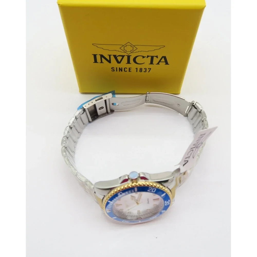 Invicta Pro Diver Vitreos Mens Watch 42mm Two Tone Gold Steel Blue Bezel 69398